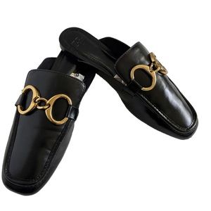 Zara Black Loafers with Gold Buckle